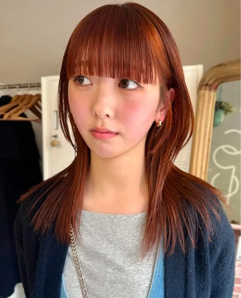 ロング カラー オレンジ ワイドバング 縮毛矯正/ショート なーな🎀🤍のヘアスタイル