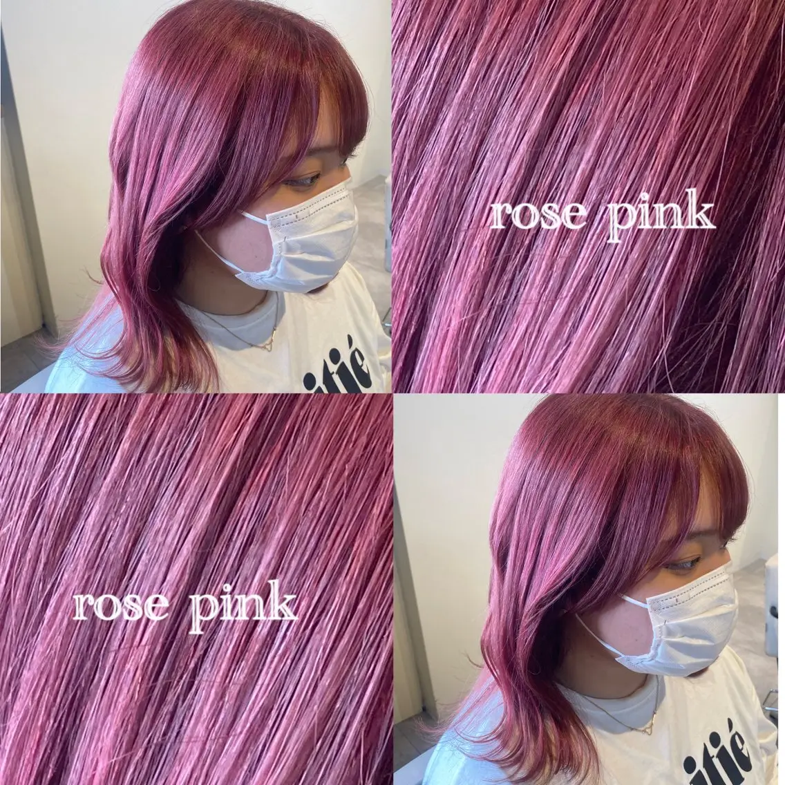 セミロング カラー ブリーチ ダブルカラー ピンクカラー ローズカラー カット ヘアカラー トリートメント 南上 野々佳のヘアスタイル