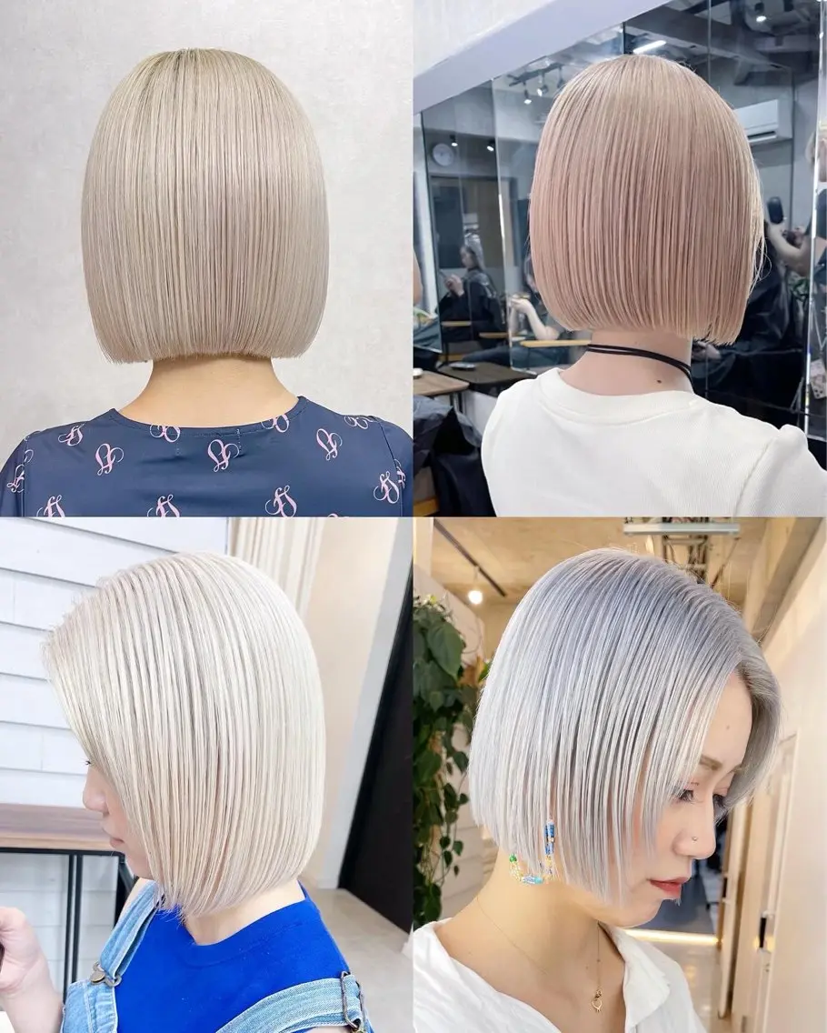 ミディアム カラー ベージュカラー ハイトーンカラー ミルクティーベージュ ボブ ヘアカラー トリートメント AiM 大名　似合わせカットのヘアスタイル