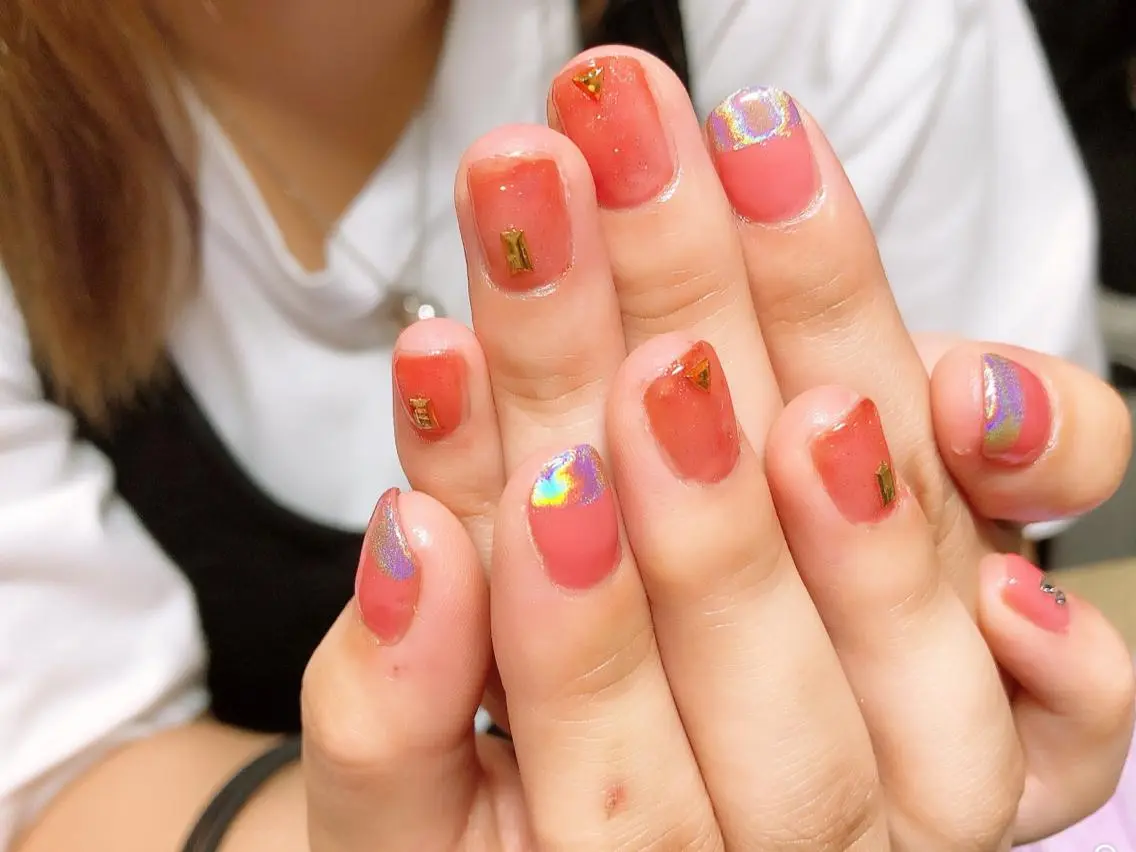 ネイル クリアネイル 赤色 ハンドネイル ハンドケア u sのネイルデザイン