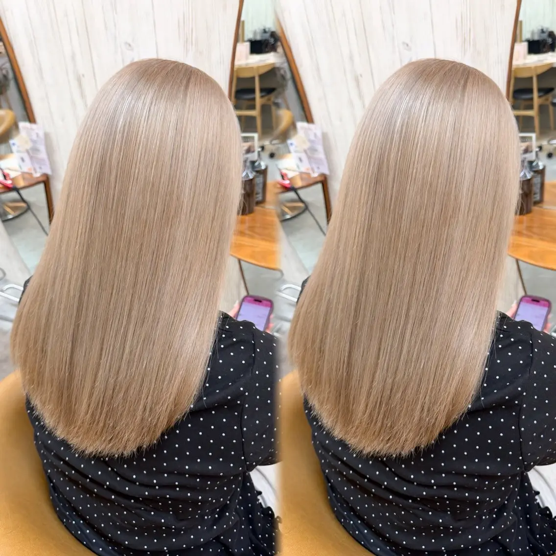ロング カラー ベージュカラー 透明感カラー ハイライトカラー ミルクティーベージュ オリーブベージュ ヘアカラー トリートメント 巻ける縮毛矯正✨ ボブ/ショートともきのヘアスタイル