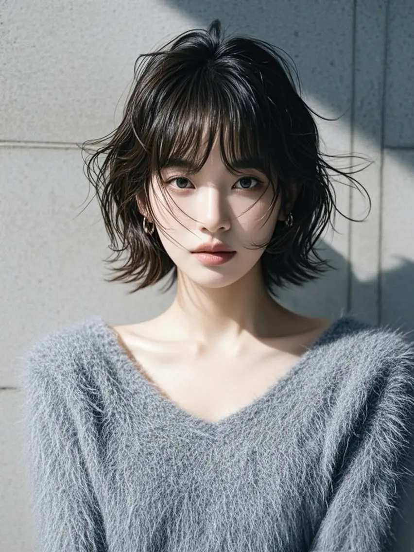 ミディアム ショートボブ ミディアムレイヤー ミディアムパーマ アッシュ ボブ カット ヘアカラー ウルフカット 811 大阪梅田 ウルフのヘアスタイル