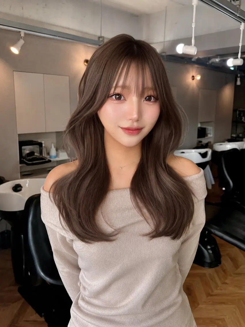 ロング カラー ベージュカラー ミルクティーベージュ ピンクカラー ピンクベージュ くびれヘア カット ヘアカラー トリートメント 友田 那都のヘアスタイル