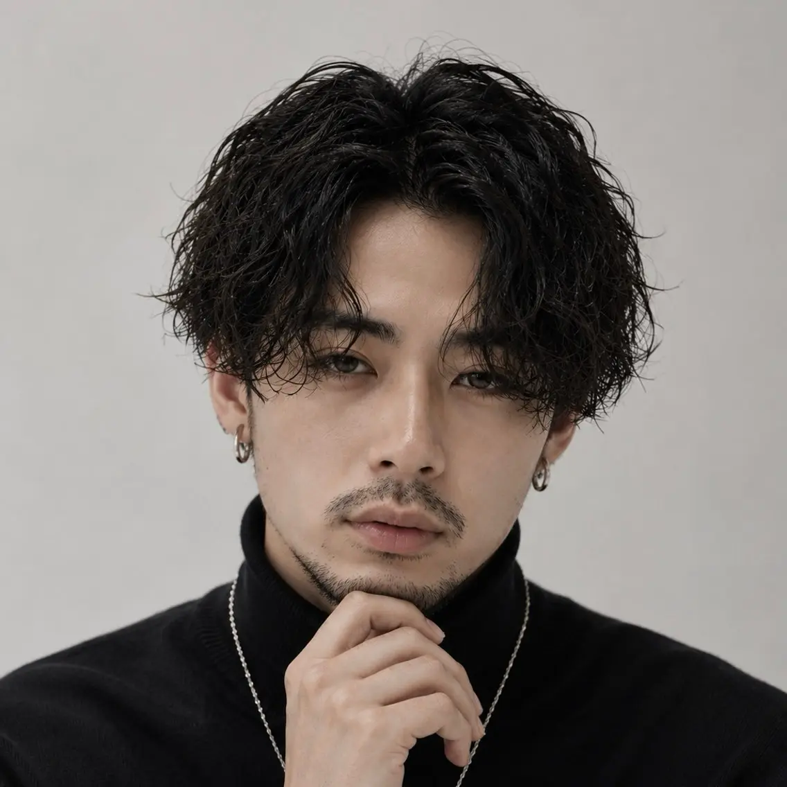 ミディアム パーマ メンズ センターパート カット パーマ メンズ特化カットパー マカラー坂田柊のヘアスタイル