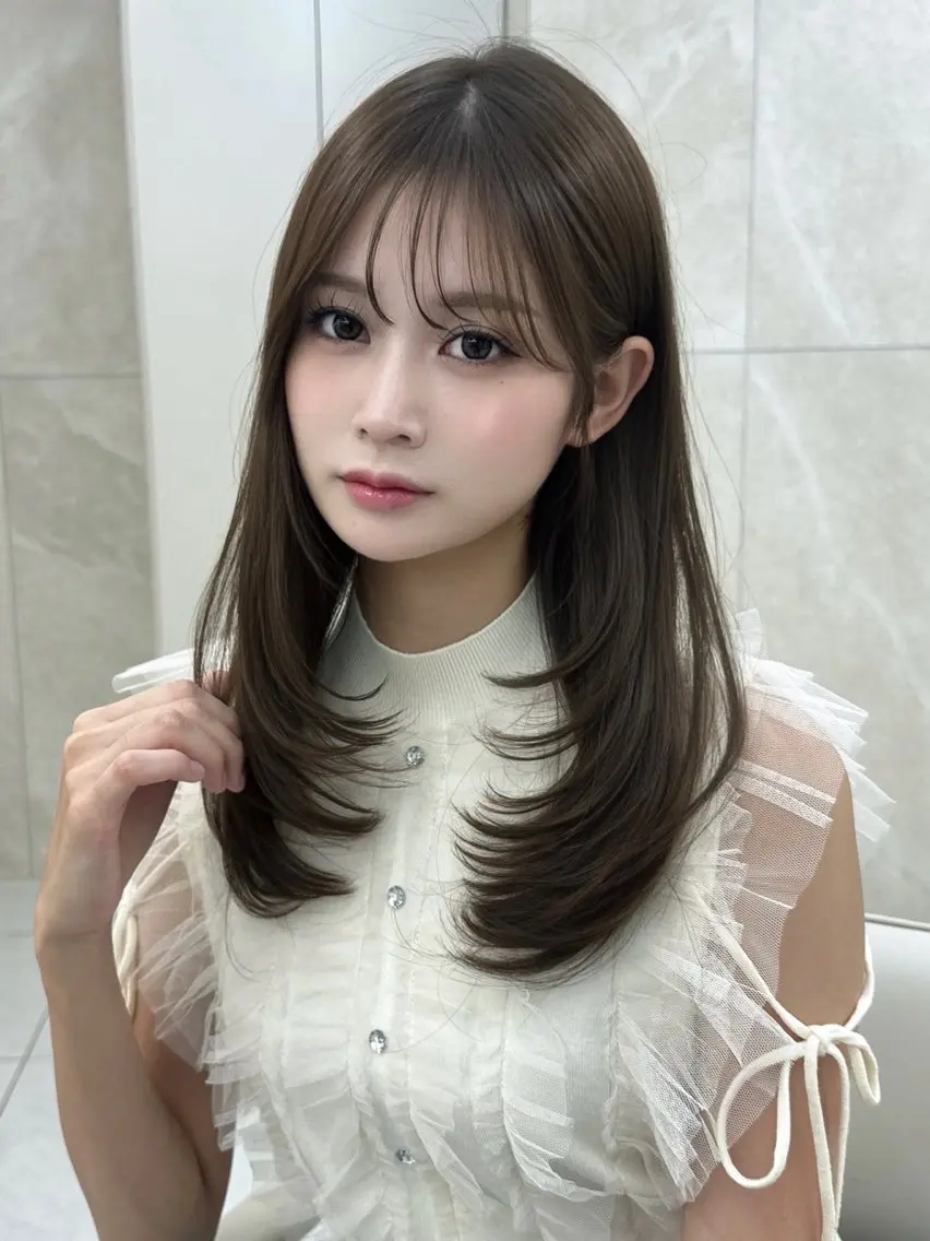 セミロング カラー 🍑韓国風レイヤー 🍑莉子のヘアスタイル