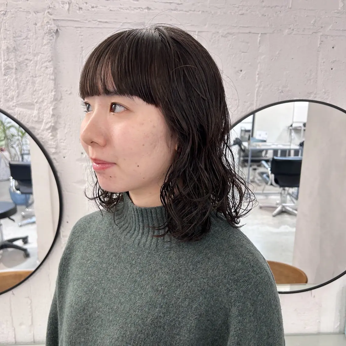ミディアム パーマ カット パーマ トリートメント 切りっぱなしBOB 職人💜Anzuのヘアスタイル