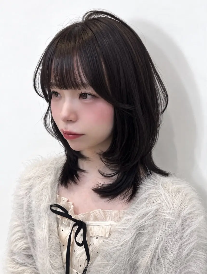 ミディアム カラー 顔まわりレイヤー 髪質改善 レイヤーカット トリートメント カット ヘアカラー トリートメント ヘッドスパ 仙台似合わせレイヤー /💚モエリ💚のヘアスタイル