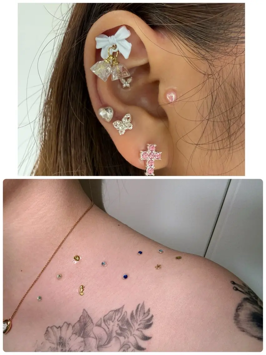 千葉県初‼️デコルテジュエリー🩵 耳ツボ10粒 各5粒 × デコルテ 10粒の写真