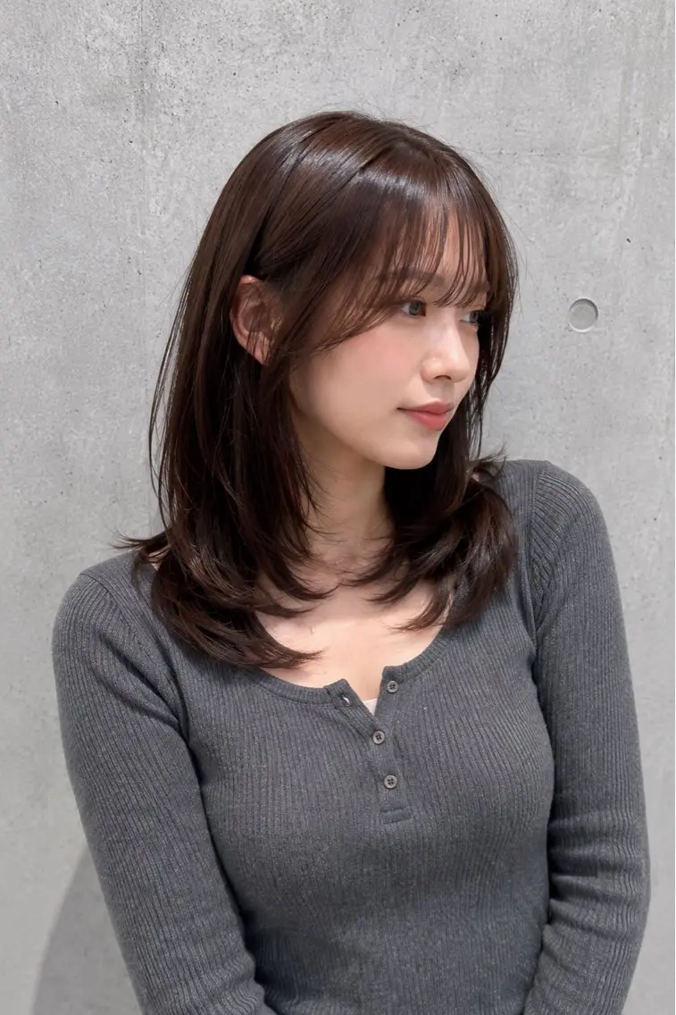 ミディアム カラー パーマ ヘアアレンジ レイヤーカット ストレートパーマ カット ヘアカラー トリートメント 透明感カラー レイヤー/コウスケのヘアスタイル