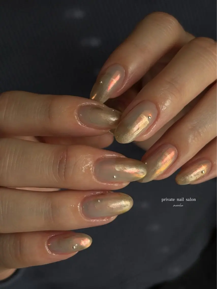ネイル カジュアル フレンチネイル マグネットネイル ミラーネイル ニュアンスネイル ハンドネイル mocha nailのネイルデザイン
