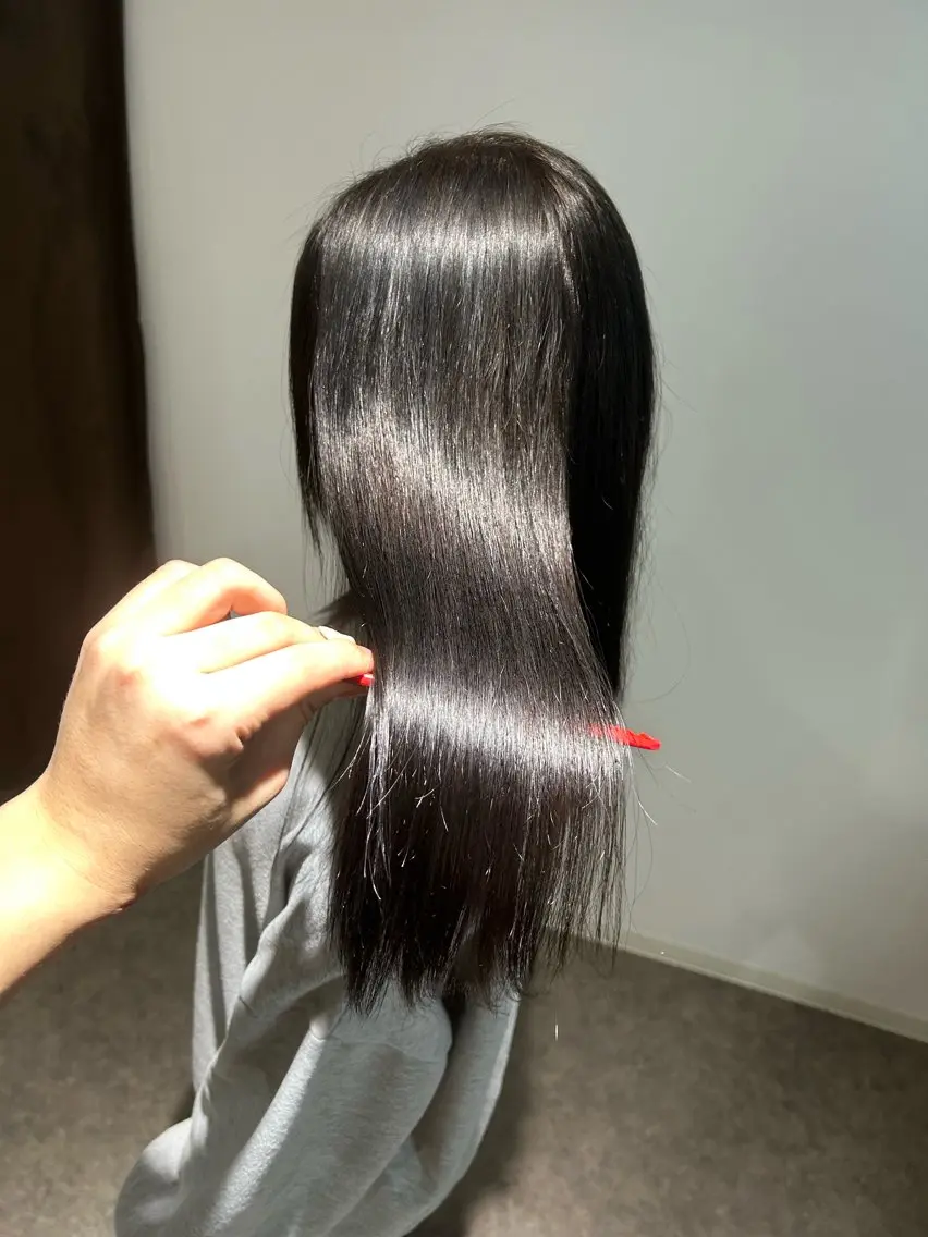 ロング カット 縮毛矯正 トリートメント タナカ レイヤのヘアスタイル