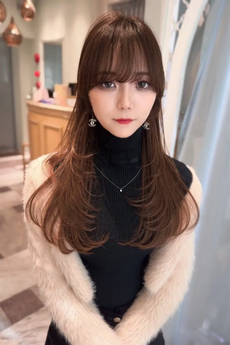 セミロング カラー ベージュカラー 黒髪 ブリーチ ブルーカラー ブルーブラック カット ヘアカラー トリートメント 木屋元一/透明感 /前髪/レイヤーのヘアスタイル