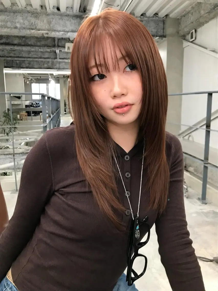 セミロング カラー カット ヘアカラー fev Rionのヘアスタイル