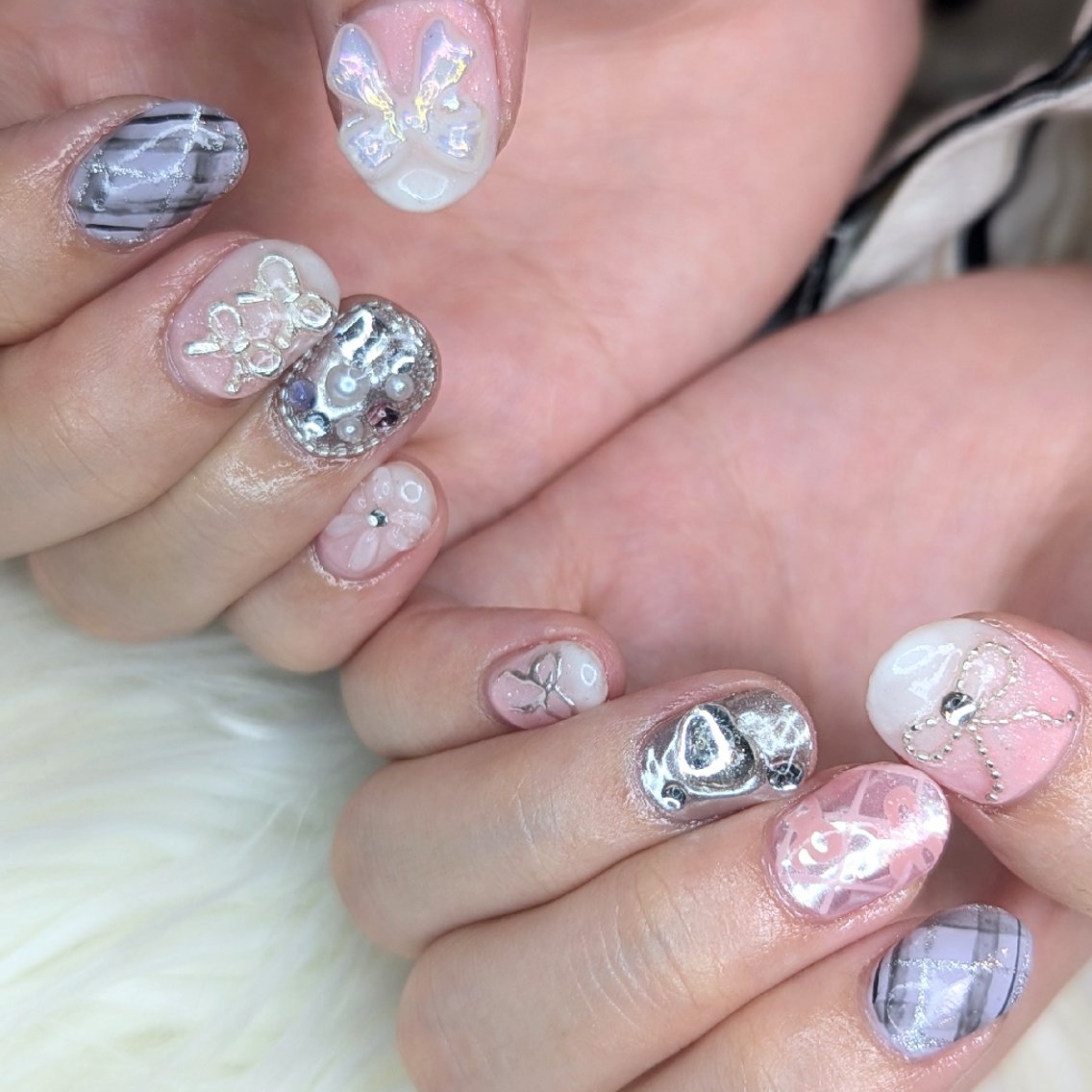 ネイル リボン ハンドネイル 推しネイル | 　aycnailのネイルデザイン