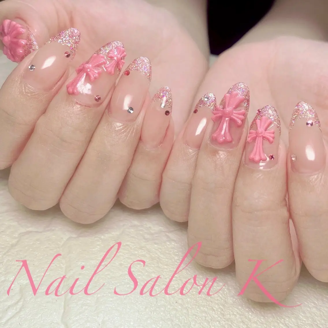 ネイル フラッシュネイル ピンク ハンドネイル Nail Salon K 🧸美爪育成のネイルデザイン