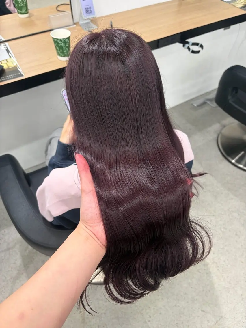 ロング カラー ブリーチ 髪質改善 トリートメント ヘアカラー 💗愛され暖色💗 ピンク/レッド💗のヘアスタイル