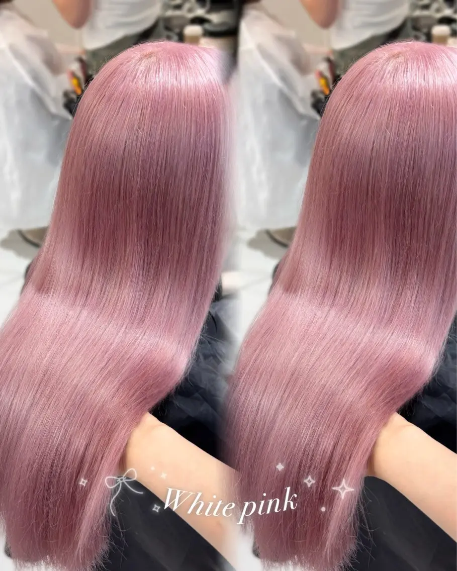 ロング カラー ブリーチ ブロンド ハイトーンカラー ピンクカラー ホワイトピンク カット ヘアカラー トリートメント 盛れる顔まわり🤍 渋谷/Risa🎀のヘアスタイル