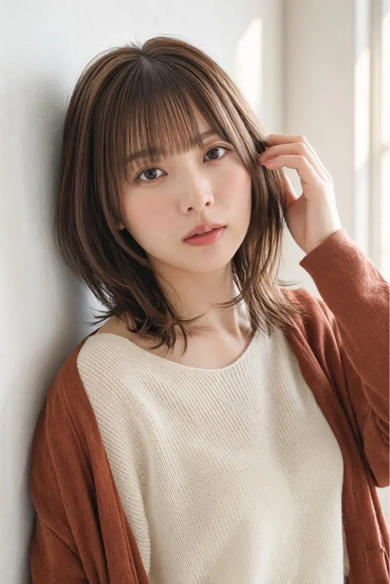 セミロング ショートボブ アッシュ ボブ 顔周りカット シースルーバング カット トリートメント 石沢 知康のヘアスタイル