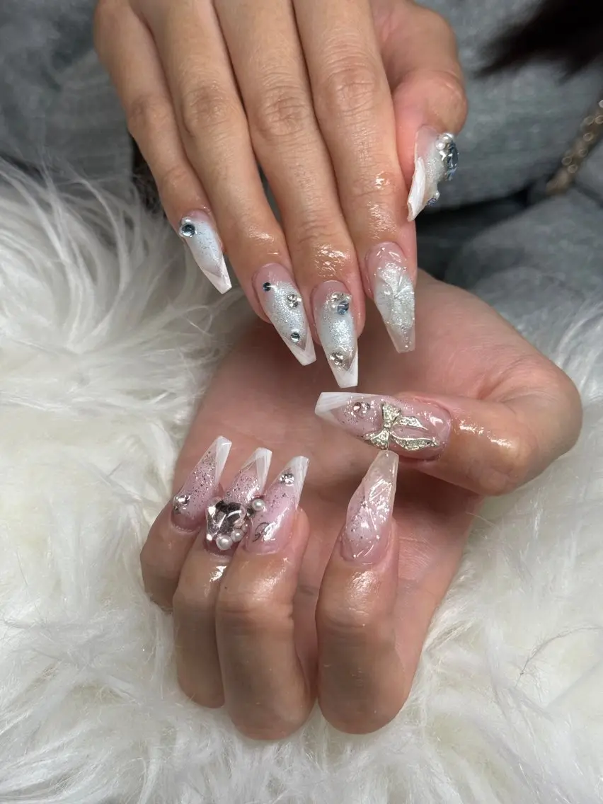 ネイル ロングネイル マグネットネイル リボン 夏ネイル スーパーロングネイル Hani Nail XUKAのネイルデザイン