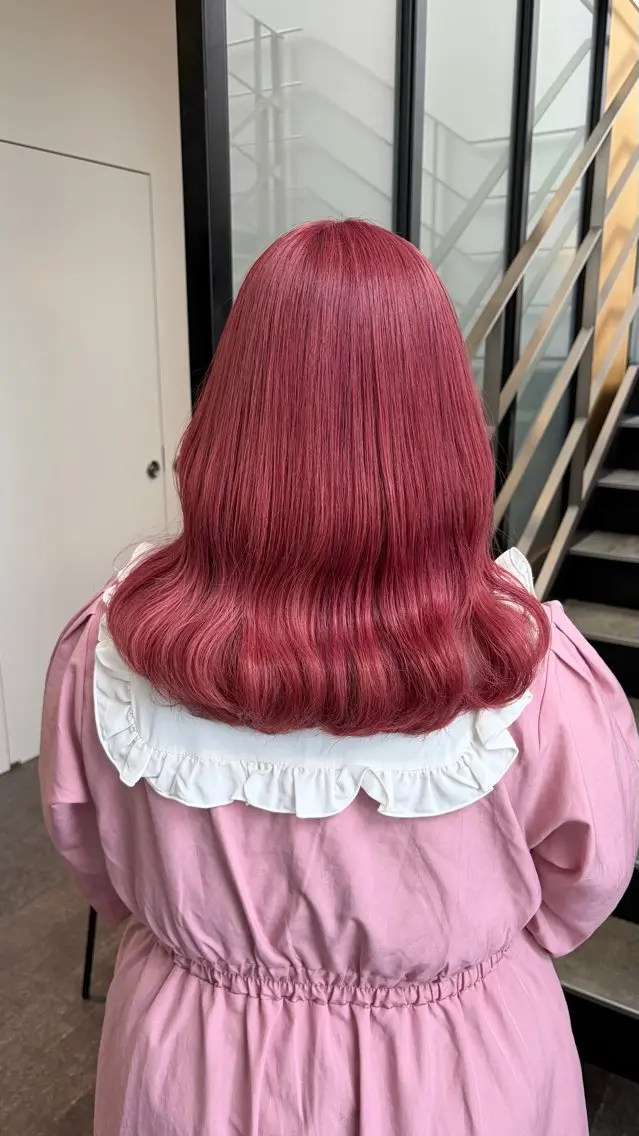 セミロング カラー ヘアカラー トリートメント 🎀ブリーチなし ピンク🎀sakiのヘアスタイル
