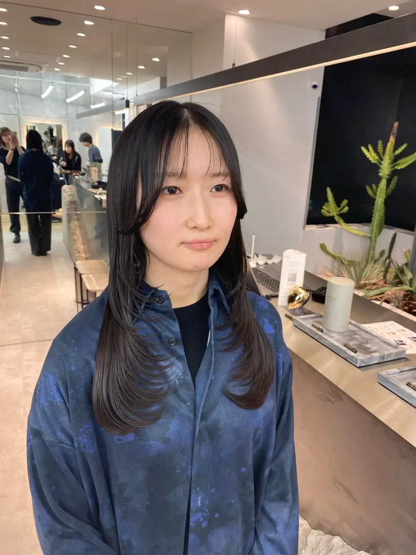 ロング パーマ レイヤーカット レイヤーボブ縮毛矯正 韓国RINAのヘアスタイル