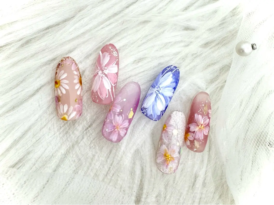 ネイル アートネイル フラワーネイル 春ネイル ハンドネイル LUCAS 千葉 AOI💅🏾💕のネイルデザイン