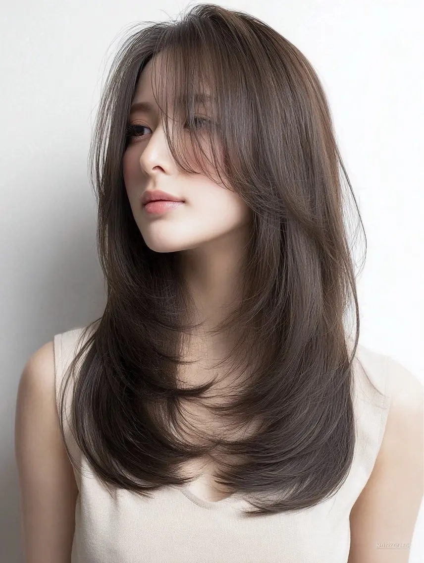 ロング 縮毛矯正 絶対綺麗な暖色カラー 🎯あります✨増渕✨のヘアスタイル