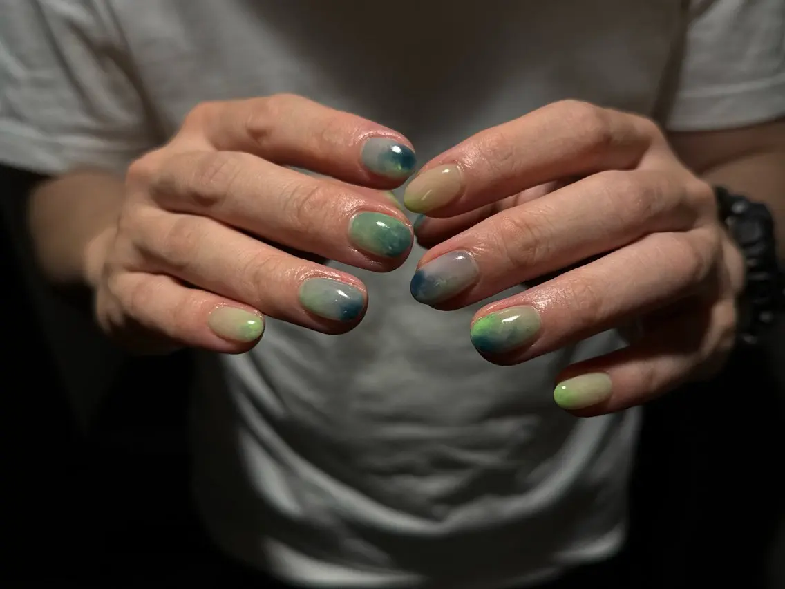 ネイル グリーン ニュアンスネイル メンズネイル TONOのネイルデザイン