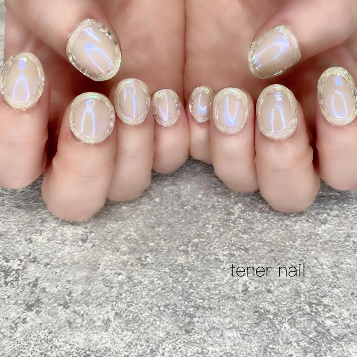 ネイル オーロラネイル ブルー ぷっくりネイル テネルネイル tener nailのネイルデザイン
