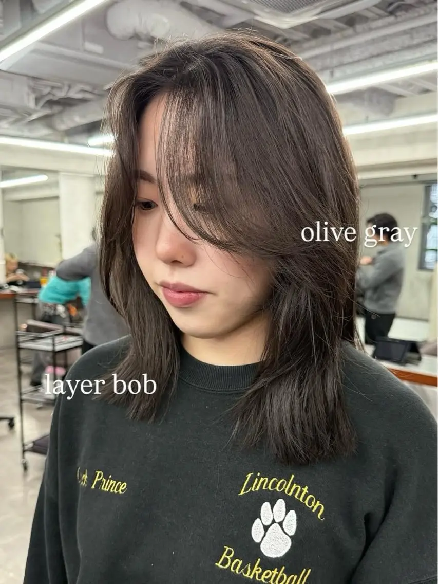 ミディアム カラー カット ヘアカラー トリートメント レイヤーボブパーマ 暖色カラーayuのヘアスタイル