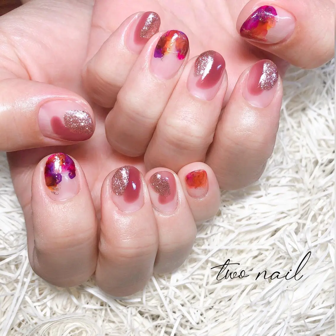 ネイル アートネイル フットネイル ハート ニュアンスネイル ホワイト two nailのネイルデザイン