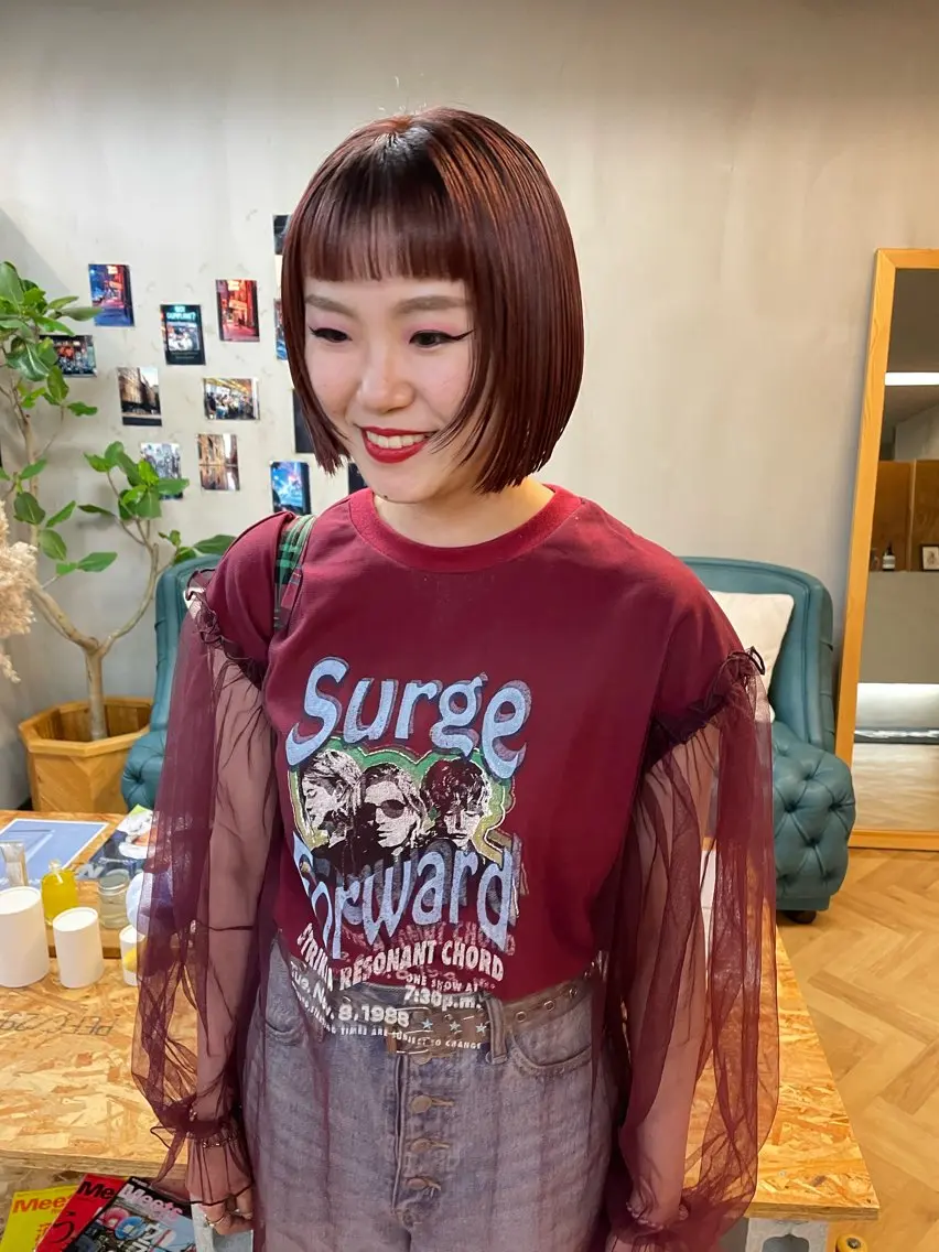 ミディアム カラー パーマ ヘアアレンジ メンズ ピンクカラー カット ヘアカラー トリートメント tatsumi/ボブ ウルフ/レイヤーのヘアスタイル