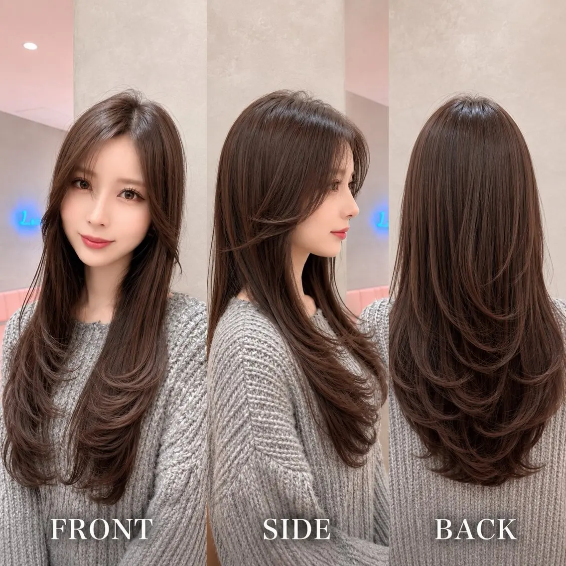 ロング カット ヘアカラー トリートメント ✨韓国レイヤー/透明 感カラー/目黒慎太郎のヘアスタイル