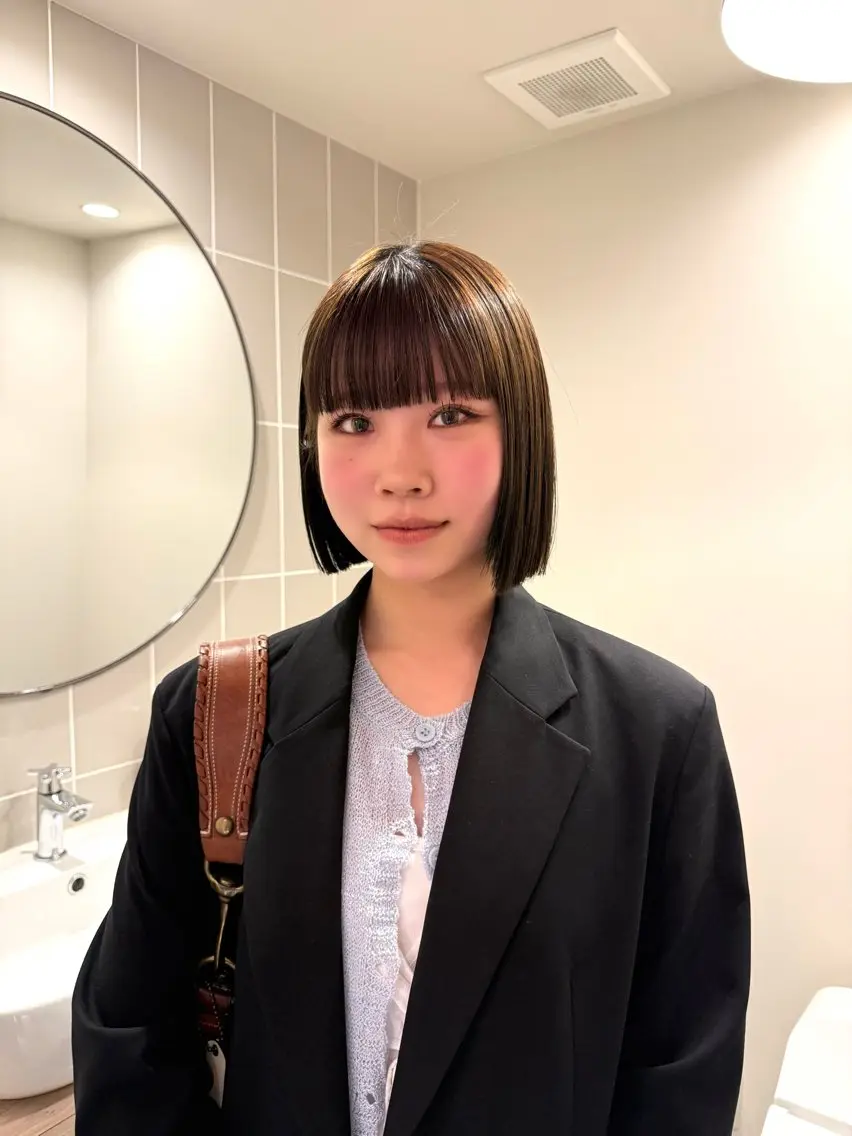 ショート ボブ ワイドバング 梨澤 百音のヘアスタイル