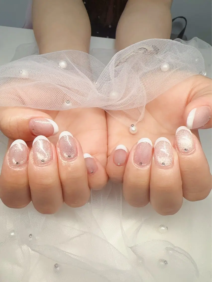 ネイル オーロラネイル チークネイル 成人式 長さ出し ジェルネイル ハンドネイル YUYI.nail salonのネイルデザイン