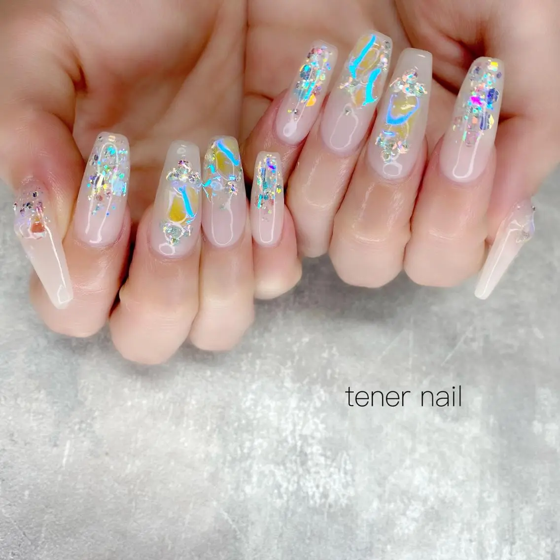 ネイル オーロラネイル キラキラネイル 韓国ネイル テネルネイル tener nailのネイルデザイン