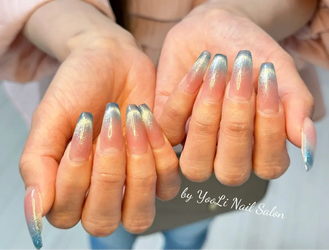 ネイル アートネイル オーロラネイル チークネイル フレンチネイル ガラスフレンチ ハンドネイル 🎀🎀YooLi Nail Salonのネイルデザイン