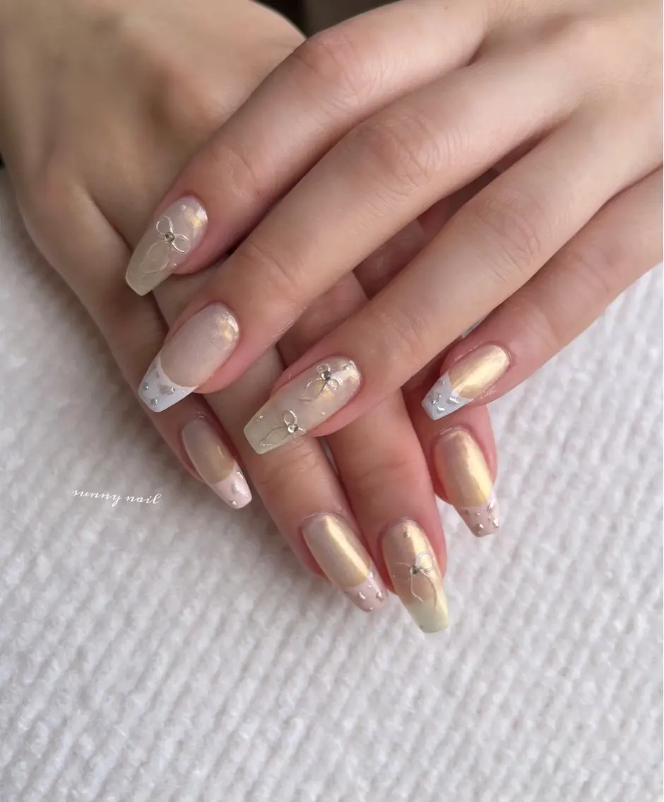 ネイル フレンチネイル ジェルネイル パラジェル リボン sunny nailのネイルデザイン