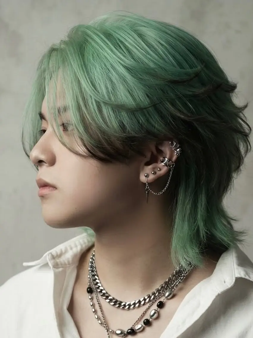 カラー メンズ メンズブリーチ センターパート フェザーパーマ メンズハイトーン メンズ韓国風 カット ヘアカラー メンズハイトーン No.1🏆Tiamのヘアスタイル