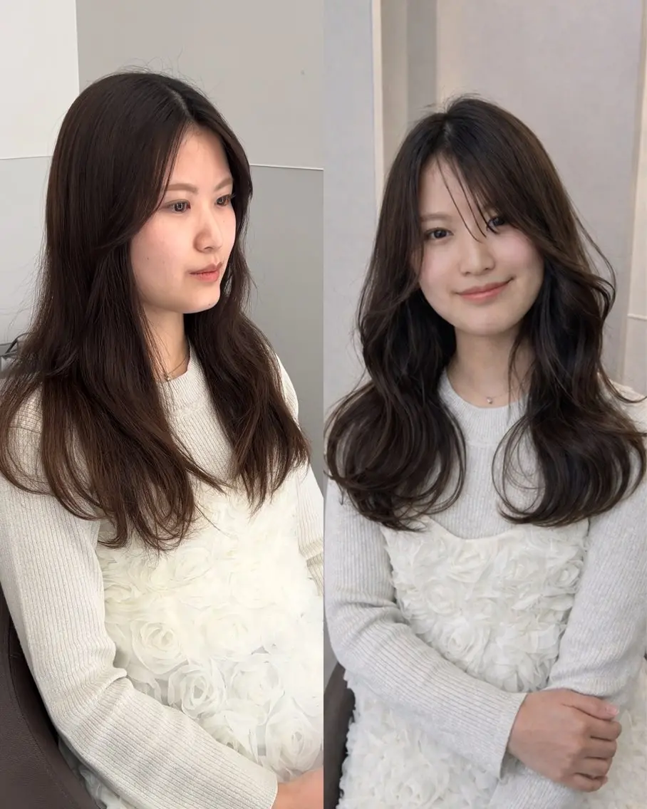 セミロング 韓国風ヘア レイヤーカット 峠 祐樹のヘアスタイル