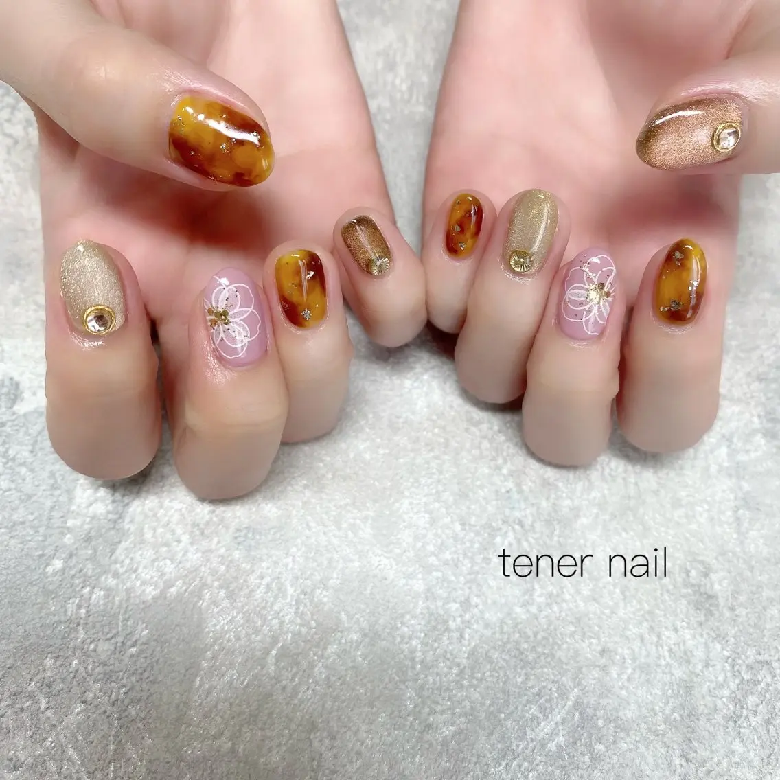 ネイル べっ甲ネイル フラワーネイル ハンドネイル テネルネイル tener nailのネイルデザイン