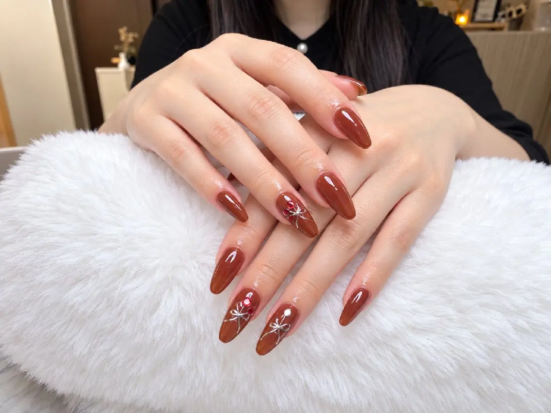 ネイル ブラウン 長さ出し 韓国ネイル ロングネイル 持ち込み ハンドネイル フットネイル 高山ルコ(NAIL) 店長のネイルデザイン