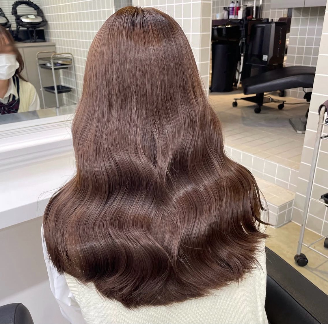 ロング ヘアカラー トリートメント 赤み消しブラウン🤎 韓国レイヤー🤎横浜のヘアスタイル