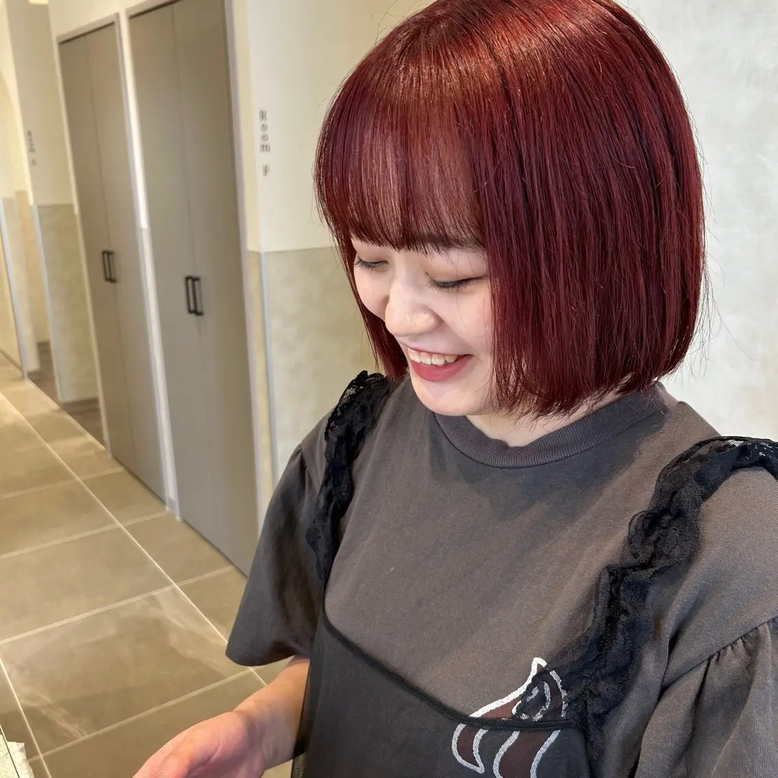 ショート カラー レッドカラー ボブ ᴋᴀɴᴀ 🎀のヘアスタイル