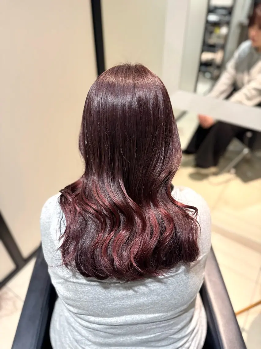 セミロング カラー ブリーチ ダブルカラー ブリーチなしカラー ピンクカラー カット ヘアカラー トリートメント グレージュ/レイヤー /韓国ヘア/RISAのヘアスタイル