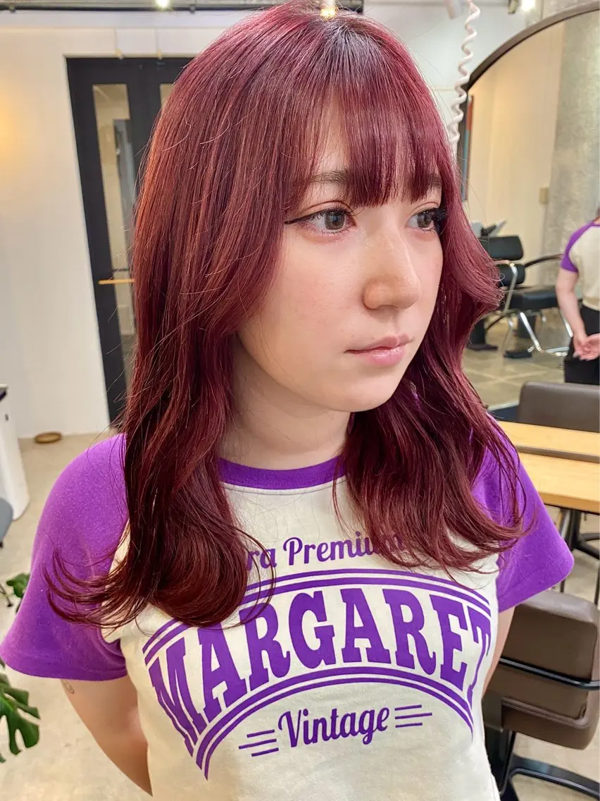 セミロング カラー ヘアアレンジ ブリーチ ラベンダーカラー オレンジ ピンクカラー ピンクラベンダー 暖色系特化さくら /福岡天神/レイヤーのヘアスタイル