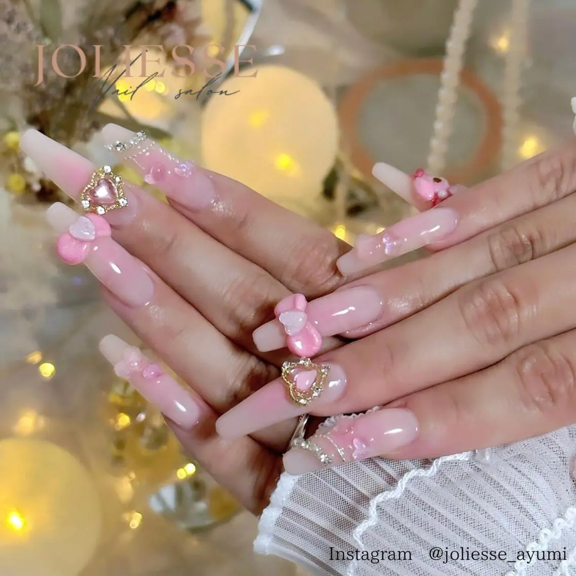 ネイル ハート 持ち込み ピンク ハンドネイル JOLIESSE Ayumiのネイルデザイン