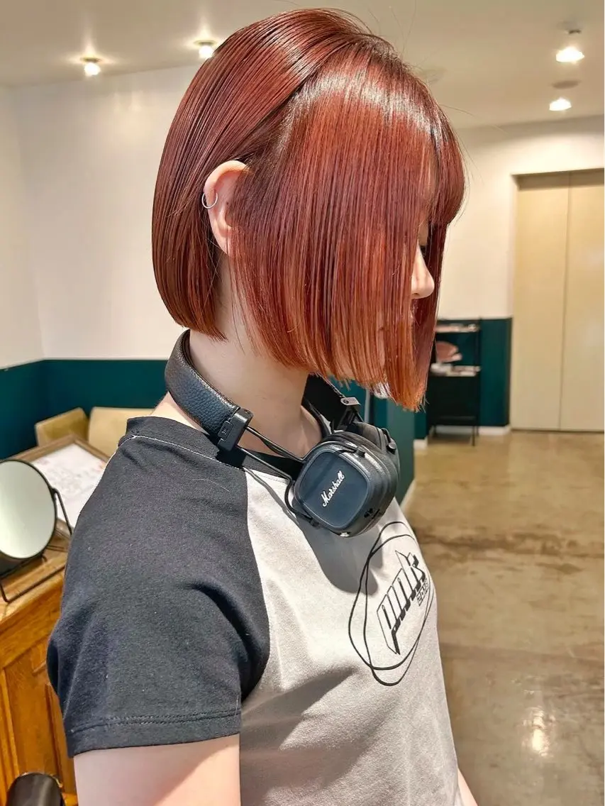 ショート カラー オレンジ ボブ カラーリスト菅野 竜矢🌈のヘアスタイル