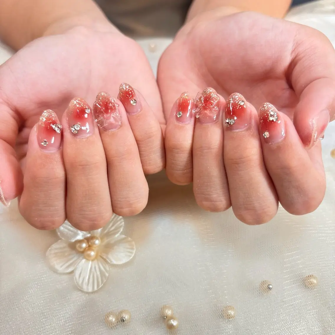 ネイル 桜ネイル 長さ出し フレンチネイル 韓国ネイル マグネットネイル ハンドネイル Kiwami nailsalonのネイルデザイン