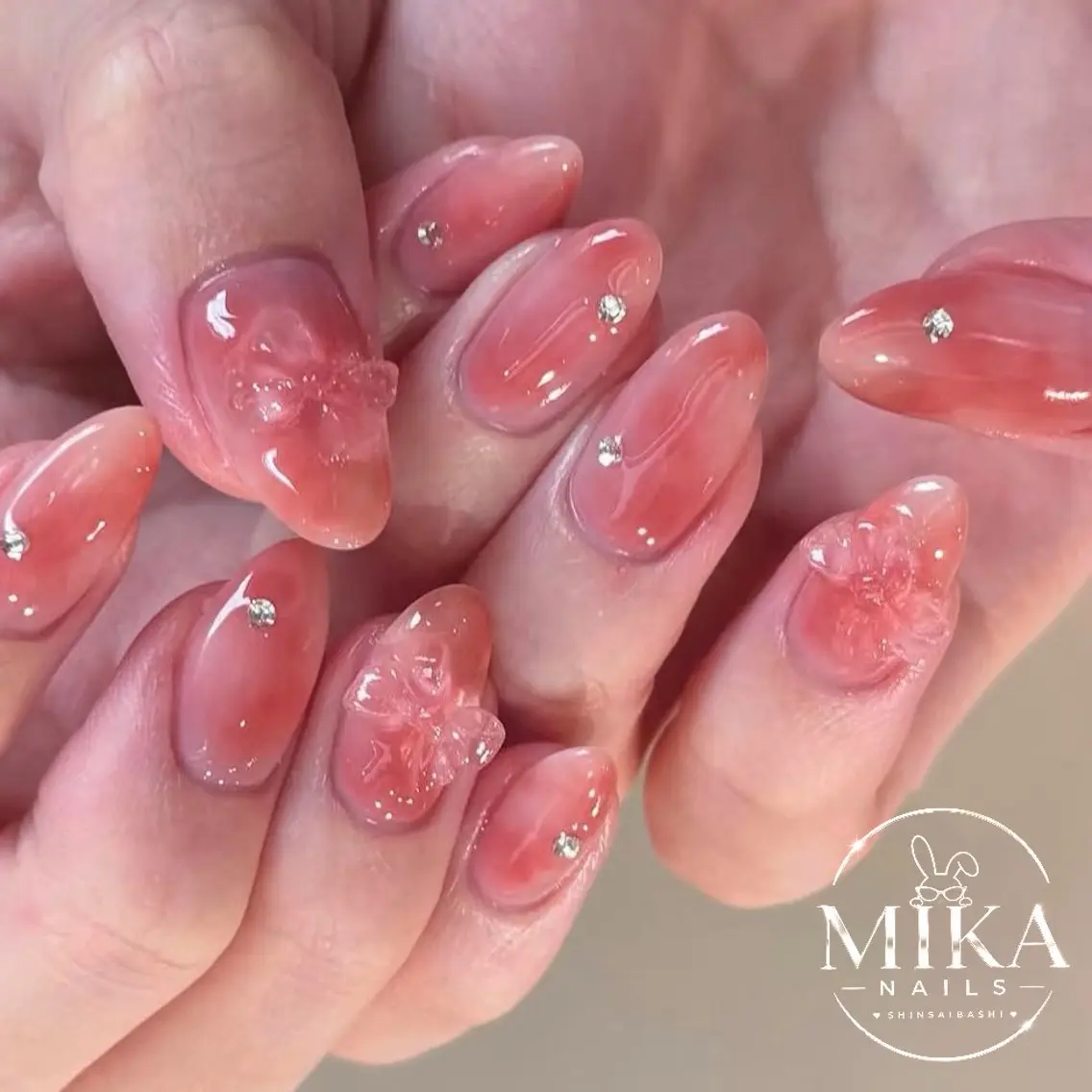 ネイル ハート キラキラネイル 韓国ネイル ロングネイル マグネットネイル ハンドネイル ちみ＿Mika Nails 心斎橋のネイルデザイン